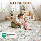 Lessymo Area Rugs 8x10 for Living Room, Soft Non-Slip Washable Rug for Bedroom Dining Home Office Nursery Room, Vintage Floral Large Carpet, Boho Colorful Pastel Farmhouse Decor, Multi/Ivory