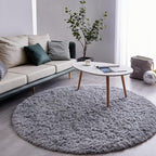 FJZFING Grey Round Rug Ultra-Soft Plush Modern 4x4 Circle Area Rug for Kid's Bedroom, Fluffy Shag Circular Rug for Nursery Room, Non-Slip Home Decor Cute Grey Carpet for Teen's Room