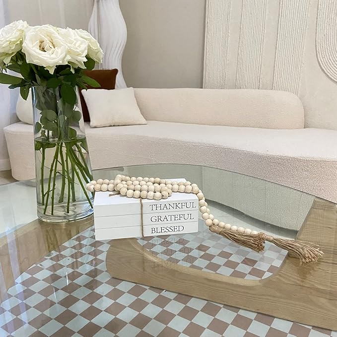 Decorative Books for Home Decor, White Faux Books for Decoration, Rustic Farmhouse Stacked Display Books (Thankful Grateful Blessed)