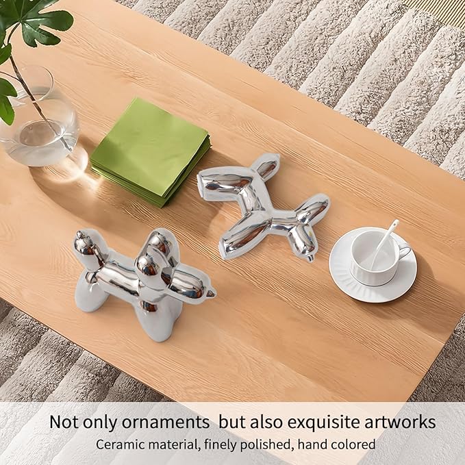 Notakia Large Silver Cute Ceramics Balloon Dog Statue Crafts Living Room Desktop Decorations,Handmade Modern Small Ceramic Animal Statue Ornament Home Decor Accents