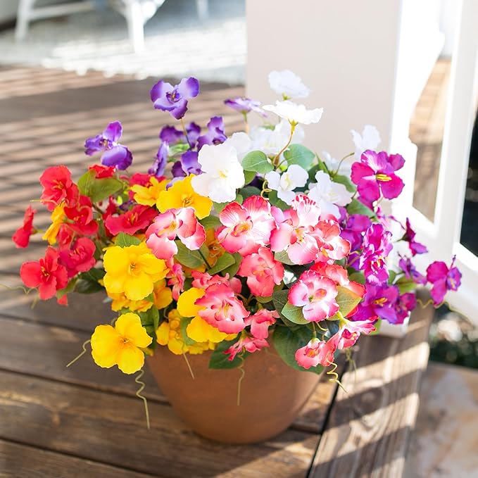 Hibiscus Artificial Flowers Plants for Outdoors Summer Decoration, 6 Bundles Fake Silk Hibiscus Bouquet Realistic UV Resistant Tropical Flowers Artificial for Outside Planter Front Door Porch Patio