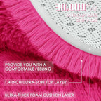 OLANLY Hot Pink Round Rugs for Bedroom - Machine Washable, 4 ft Circle Area Rugs for Living Room, Soft and Fluffy Shaggy Carpet for Teen Girls and Boys, Nursery Rooms, Dorms, Home Decor Aesthetic