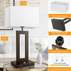 27.2’’ Tall Brown Table Lamps for Living Room Bedroom, Bedside Touch Control Lamps with 2 USB Ports&AC Outlet, 3 Color Temp.&Stepless Dimming Desk Lamp Sets for Home Office, Pre-assembled White Shade