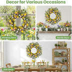 Spring Wreaths for Front Door, 22 Inch Spring and Summer Daisy Wreath for Farmhouse Porch Wall Window Home Decor for Indoor Outdoor Housewarming Gift