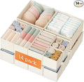 Criusia Drawer Organizer Clothes, 14 Pack Dresser Organizer for Baby Clothes, Underwear, Sock- Foldable Closet Organization and Storage Dividers Bins for Nursery, Bedroom and Dorm (Beige)