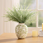 Ceramic Vintage Vase, Green Flower Decorative Vase Chinoiserie Decor Rustic Farmhouse Retro Floral Vases for Table Bookshelf Mantel Kitchen Living Room Office- 7.8inch Green