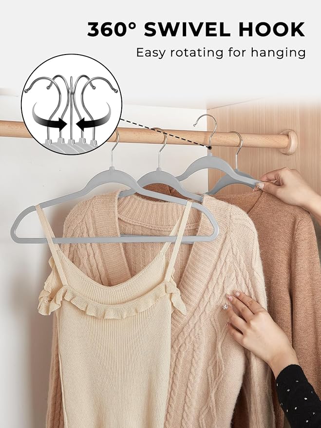 SMARTOR Plastic Hangers 50 Pack, Thin Hangers with 360° Swivel Hook, Non-Velvet Hanger Heavy Duty Clothes Holders for Closet - Durable Adult Hanger, Space Saving Hangars - Gray