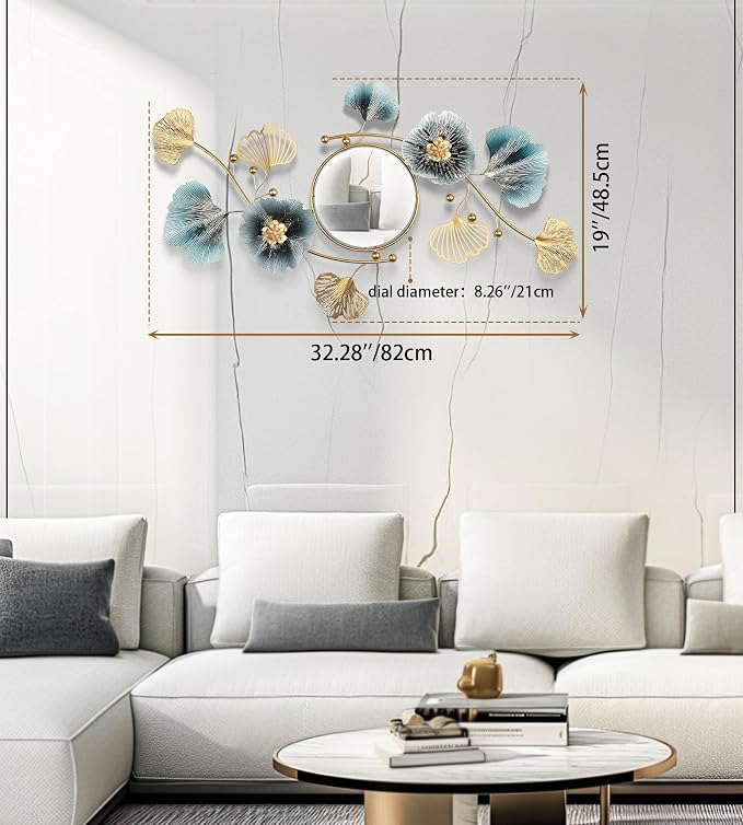 Large Wall Mirror,Modern Wall Mirrors Decorative,3DMetal Ginkgo Biloba Design - Perfect for Living Room, Bedroom, Bathroom, or Entryway Wall Decor