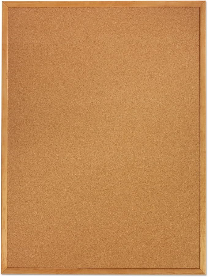 Quartet Cork Bulletin Board 36"W x 24"H Pin Board, Oak Finish Frame (303)