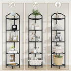 5-Tier Corner Shelf Stand, Black Corner Bookshelf, Bathroom Storage Rack Shelf, Plant Rack, Tempered Glass, Steel Frame, Modern Style for Living Room, Bathroom, Kitchen, Metallic Black