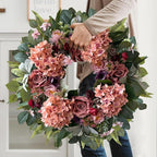 WANNA-CUL 24 Inch Spring Hydrangea Wreaths for Front Door,Pink Rose Peony Floral Door Wreath for Mother’s Day Valentine Wedding Year Round Indoor Outdoor Wall Decor
