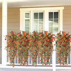 Artificial Fall Fake Flowers for Outdoor Fall Decoration,2 Pcs Faux Hanging Flowers Outdoor Fall Decor,UV Resistant Look Real Faux Mums Silk Flower for Outside Home Porch Patio Yard Balcony Planter