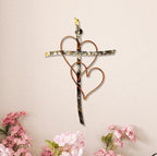 RELY+ Entwined Hearts Wall Cross Metal 13 X 9 Inch Entangled Heart Iron Wall Cross Love Heart Gift for Adult Living Room Decor Bedroom Wall Decorations