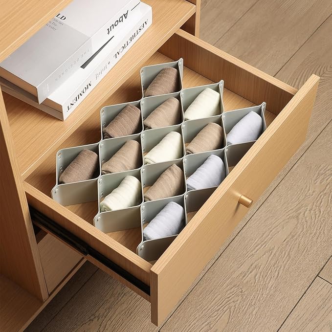 ROUFA Sock Drawer Organizer for Dresser, Honeycomb Underwear Dividers for Women, Panty Separator for Bras, Socks, Belt and Leggings (2 Sets/12pcs,Grey)