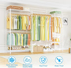 Ulif E10 Clothes Rack（With Stretchable Hanger Rod）Freestanding Clothing Racks for Hanging Clothes，Adjustable Closet Organizer System，Portable Garment Rack 73-97"W x 15" D x 72" H，Max Load 800LBS，White