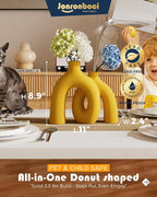 Hug Donut Decorative Vase Set - Yellow Vase, Modern Nordic Boho Style Vases Home Decor, Matte Ceramic Decorations for Living Room Shelf, Bookshelf Mantle Entryway Table or Console Décor (Yellow)