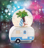 CoTa Global Palm Tree RV Camper Snow Globe Decor - Elegant Pink Sparkle Glitter Inside The Snow Globe, RV Camper Figurines for Kids and Adults, Collectible Snow Globes for Birthday, Christmas - 65 mm
