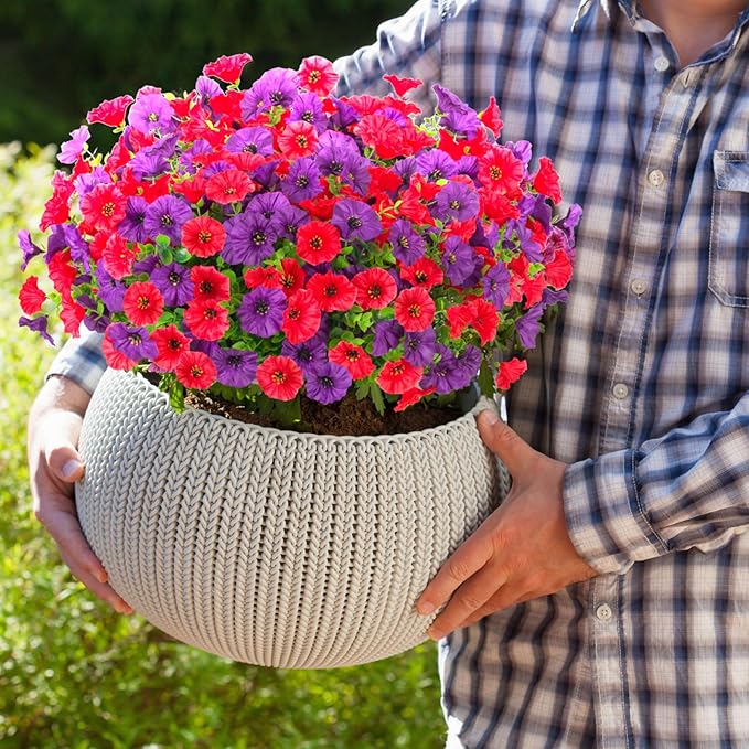 12 Bundles Morning Glory Artificial Flowers for Outdoor Decoration UV Resistant Fake Plastic Plants Artificial Greenery for Indoor Outdoor Garden Patio Window Box Home Decor