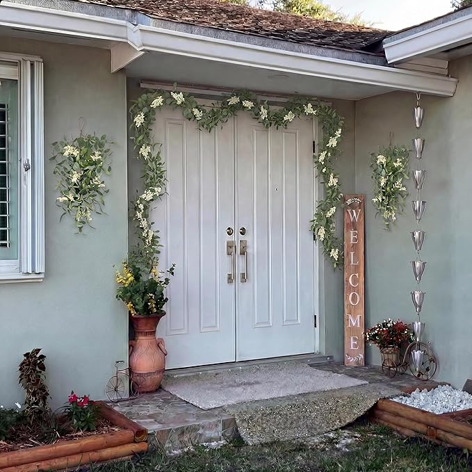Pinkpum 20'' Eucalyptus Wreath 22'' Teardrop Swags Set 4 for Front Door Fireplace Hanging Porch Wall Home Window Kitchen Decor Farmhouse Garden Party Indoor Outdoor Summer Spring Fall All Seasons