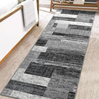 FlyDOIT Modern Geometric Patchwork Area Rug, 2.7x8 Grey Runner Rugs for Living Room, Rockwood Collection Indoor Rugs for Bedroom, Throw Carpet Floor Decor for Entryway Dining Room Office Nursery