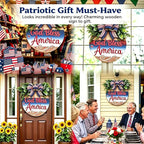 Memorial Day & 4th of July Patriotic Wreath, 12" Wooden Decor with Artificial Flowers, USA 250th Anniversary Sign for Front Door, Garden, Patios, Windows Decor (Color-Bless)