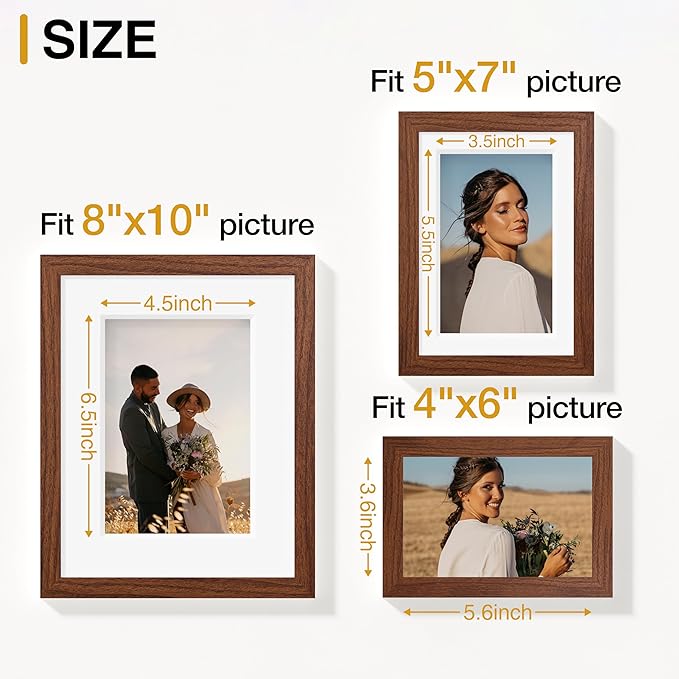 Vittanly Picture Frames Set of 10, Picture Frames Collage Wall Decor with Two 8x10, Four 5x7, and Four 4x6 Photo Frames, Gallery Wall Frame Set for Wall or Tabletop Display, Walnut Brown