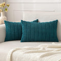 MIULEE Pack of 2 Corduroy Decorative Lumbar Throw Pillow Covers 20x12 Inch Soft Boho Striped Pillow Covers Modern Farmhouse Home Decor for Summer Coastal Sofa Living Room Couch Bed Teal