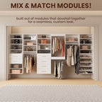 ROOMTEC Modular Closet System, 55" Wall Mounted Closet Organizer with Hanging Rods and Shoe Shelf, Wooden Tower for Walk-In Closets, Wardrobe Storage Kit, White