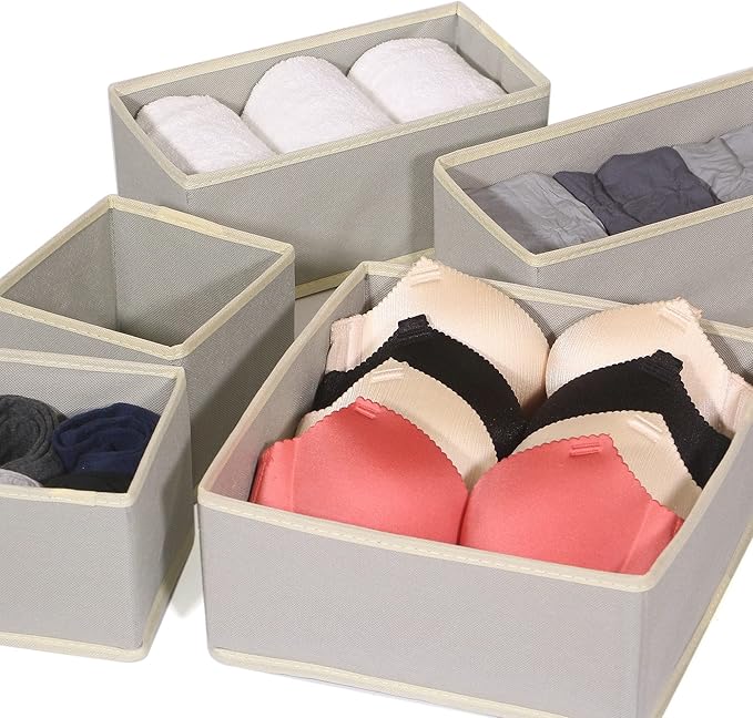 DIOMMELL Foldable Cloth Storage Box Closet Dresser Drawer Organizer Fabric Baskets Bins Containers Divider with Drawers for Clothes, Underwear, Bras, Socks, Lingerie, Clothing, Set of 6