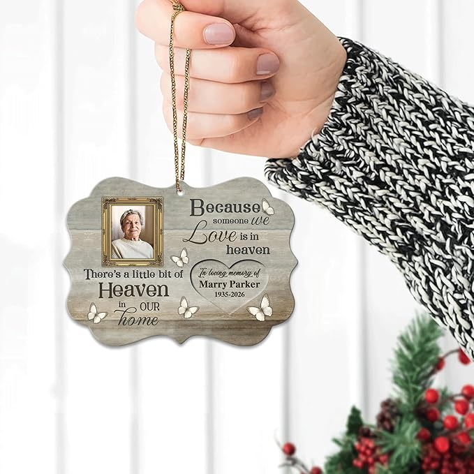 HYTURTLE Personalized Memorial Sympathy Christmas Ornament Tree Decor Gifts for Family Loss of Loved One Mom Dad in Heaven - Remembrance Gifts - Custom Name Photo 2D Flat Aluminium Ornament