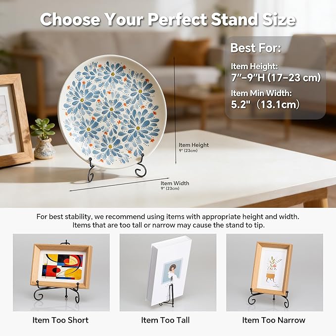 Artliving Plate Stands for Display, 7 Inch Black Iron Easel Plate Display Photo Holder Stand, Displays Picture Frames, Decorative Plates, Tablets and Art (2 pack)