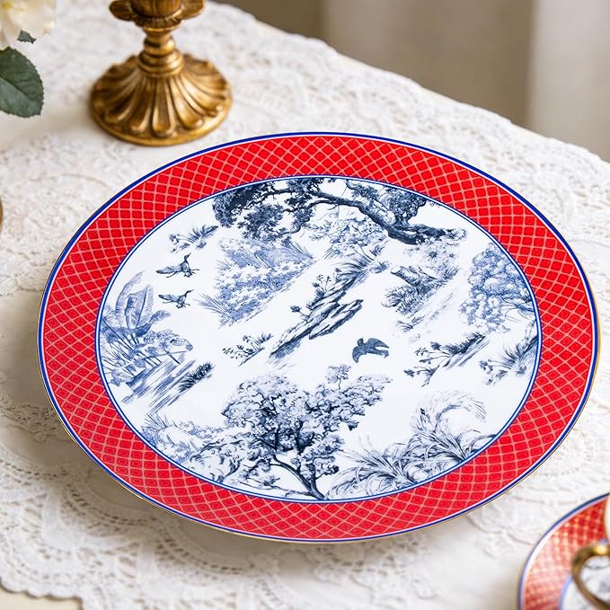 KAMMAK Ceramic Decorative Plate, Porcelain Plates for Kitchen Dining Room Wine Cabinet Home Decor, Vintage Collector Plates with 1 Display Stand, Wanshanlin