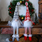 Juegoal 2 Pack Lighted Christmas Gnomes with Dangling Legs, 19.5Inch Handmade Scandinavian Swedish Tomte, Battery Operated Winter Tabletop Christmas Decorations Collectible Figurines