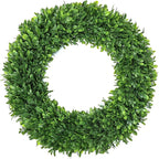 26Inch Boxwood Wreaths for Front Door，Summer Wreaths for Front Door Outside Realistic，Front Door Wreath Outside All Season，Artificial Green Wreath for Farmhouse Porch Wall Wedding Room Home Decor