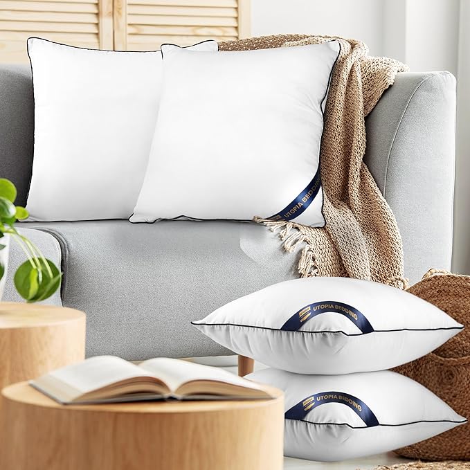 Utopia Bedding Throw Pillow Inserts (Pack of 4, White), 12 x 12 Inches Decorative Indoor Pillows for Sofa, Bed, Couch, Cushion Sham Stuffer