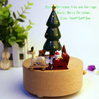 Natural Solid Wood Handcrafted Beech Wooden, Musical FigureTotoro/Carousel/Fairy/Ballerina Figurine,Rotating Hand Crank Mechanism Music Box,Musical Decorations (Christmas Tree and Carriage)