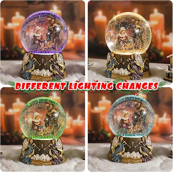 Vipush Christmas Snow Globe - Holy Family Musical Snow Globe with Color Changing Led Lights, Christmas Decorations with Music Box Gifts for Girls Kids, Decorations for Christmas & Birthday