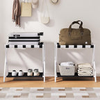 26.77" Full Assembled Luggage Rack for Guest Room, Set of 2 Bamboo Foldable Suitcase Stand, Bedroom & Hotel, Folding Luggage Holder with 5 Nylon Straps, 600D Oxford Fabric Shelf White