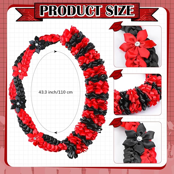 Canlierr Graduation Leis Class of 2026 Grad Ribbon Leis Double Braided Necklace Hawaiian Flower Garland with Heart Kukui Nut for Man Woman Graduation Party Supplies