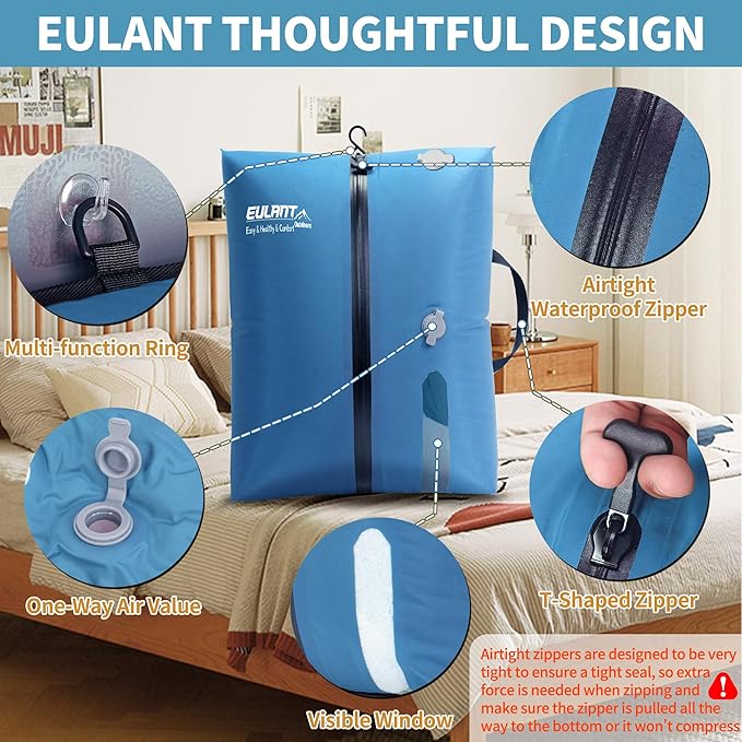 2 Pack Reusable Vacuum Bags for Travel,Waterproof Professional IP67 Zipper Reusable Vacuum Compression Bags,Space Saver Bags for Suitcases Backpack(No Pump)