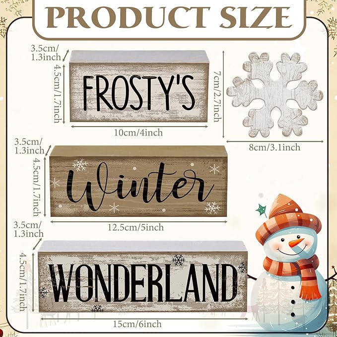Lineshading 4 Pcs Winter Table Decorations Wooden Snowflake Decor Winter Tiered Tray Decor Rustic Snow Block Signs Gift Farmhouse Snowflake Table Centerpiece for Wonderland Party Kitchen Home