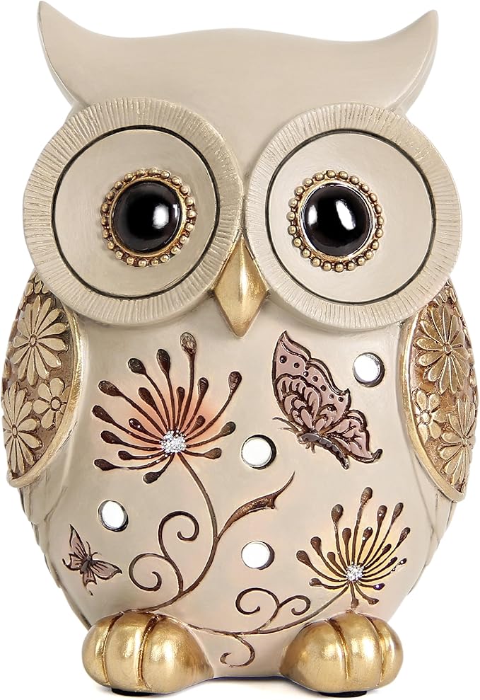 Owl Statue for Home Decor Accents - Boho Decor for Rooms, Bookshelf, Office Table and Living Rooms, Vintage Cute Figurines for Bird Lovers Owl Gifts