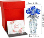 H&D HYALINE & DORA Blue Crystal Rose Flower Paperweight,Glass Flower Gifts for Women Girl Wife,Crystal Flowers Bouquet Collectible for Christmas Day Wedding Anniversary