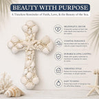 Seashell Cross Wall Decor – 12x8 Inch Handmade Religious Wall Art with Starfish, Abalone & Seashell Accents – Wall Mount Decorative Coastal Christian Cross for Wall & Room Decor by SassyXpressions