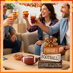 Lineshading 4 Pcs Fall Table Decorations for Home Thanksgiving Football Turkey Wooden Stacked Sign Decor Thanksgiving Tiered Tray Decor Rustic Wooden Football Turkey Block Sign for Harvest Party Shelf