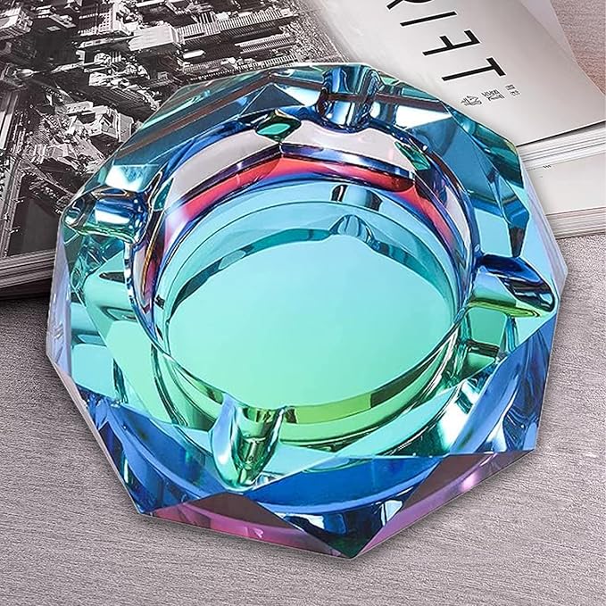 Coomin Crystal Glass Ashtray, Sparkly Cigar Cigarettes Ash Tray, Ashtrays for Smokers Indoor Office Home Desktop Tabletop, Unique Luxury Gifts for Men Women, Green