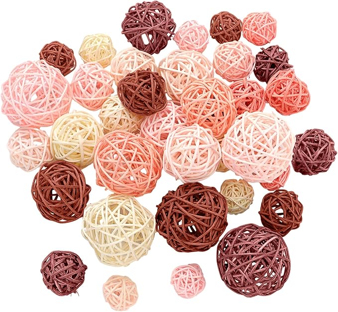 Patelai 36 Pcs Wicker Rattan Balls Decorative Balls for Vase Centerpiece Bowls Orbs Filler for Home Decor,4 Sizes(Boho,2.4'',2'',1.6'',1.2'')