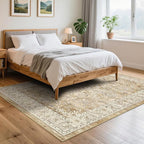 U'Artlines Boho Vintage Area Rug 5x7 Machine Washable Low Pile Soft Floor Carpet Non Slip Non Shedding Accent Rug for Living Room Bedroom Entryway Dining Room Office Cream Tan