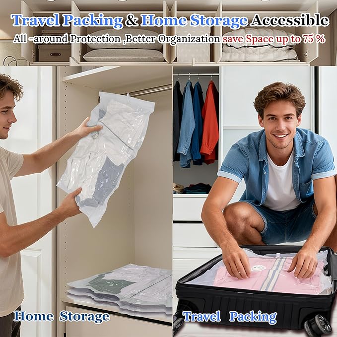 Vacuum Sealing Bags for Clothing Travel,Space Saver Vacuum Storage Bags with Air Pump,Compression Packing for Luggage and Clothes Travel (12 Combo Bags+Electric Pump)