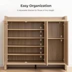 SICOTAS Shoe Storage Cabinet, 30 Pairs Rattan Shoe Cabinet Storage for Entryway, 6-Tier 41" Tall Large Shoe Cabinet, Boho Farmhouse Cabinet with Doors for Entryway Hallway Living Room, Light Oak